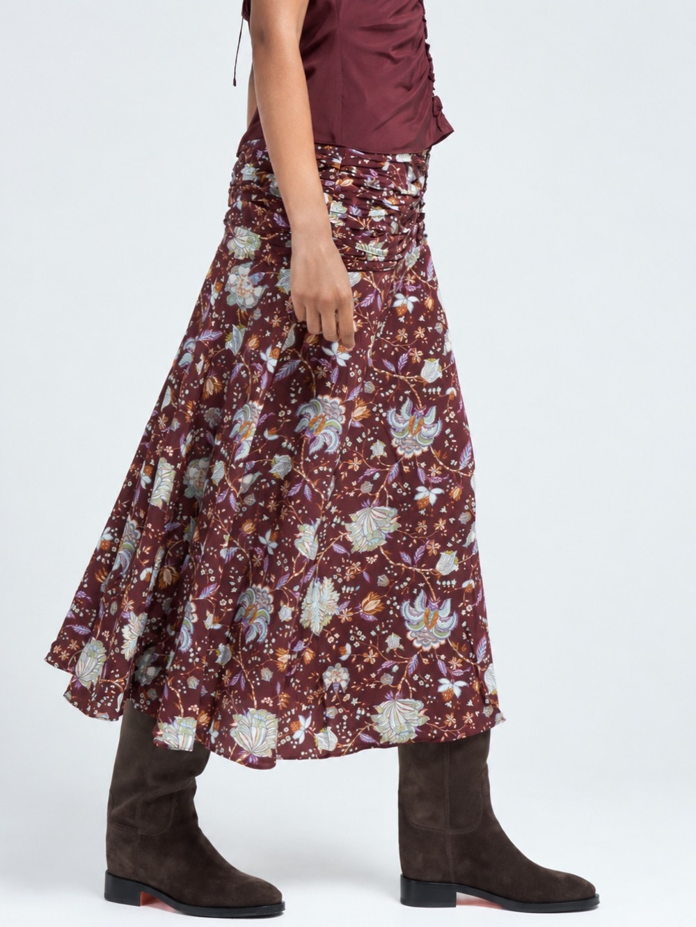 Ulla Johnson Imani Heliotrope Floral Ruched Silk Midi Skirt Size 10 - Picture 2 of 13